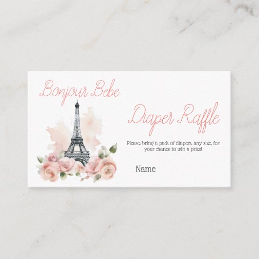 Bonjour Bebe Paris Bloemen Baby shower Luier Spel Informatiekaartje (Voorkant)