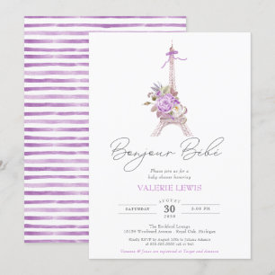 Bonjour Bebe Paris Eiffel Paarse Floral Shower Kaart