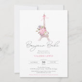 Bonjour Bebe Paris Eiffel Pink Floral Baby shower Kaart (Voorkant)