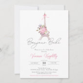 Bonjour Bebe Paris Eiffel Pink Flowers Baby shower Kaart (Voorkant)