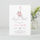 Bonjour Bebe Paris Eiffel Pink Flowers Baby shower Kaart (Staand voorkant)