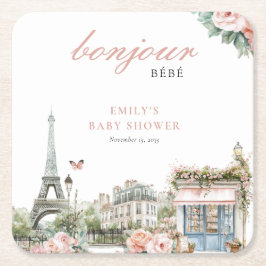 Bonjour Bébé Paris Frans Baby shower Kartonnen Onderzetters