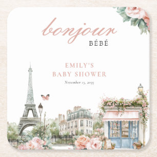 Bonjour Bébé Paris Frans Baby shower Kartonnen Onderzetters