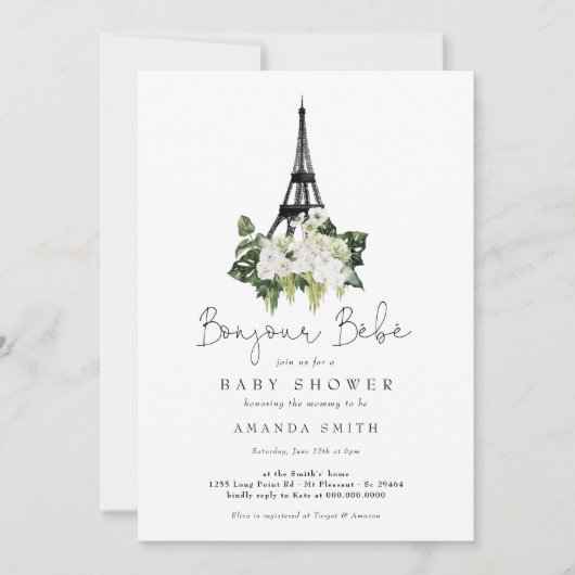 Bonjour Bebe Paris Frans Baby shower van witte flo Kaart (Voorkant)