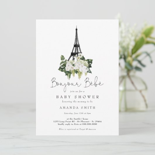 Bonjour Bebe Paris Frans Baby shower van witte flo Kaart (Staand voorkant)