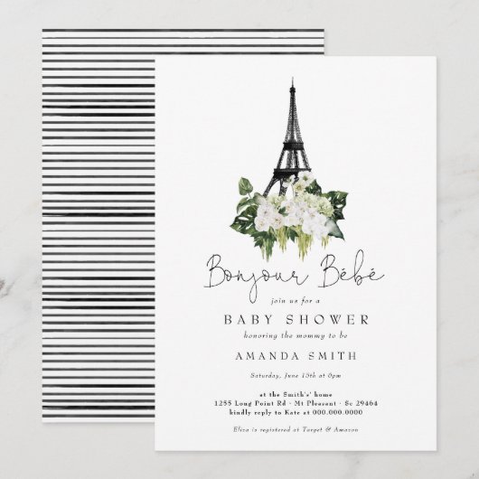 Bonjour Bebe Paris Frans Baby shower van witte flo Kaart (Voorkant / Achterkant)