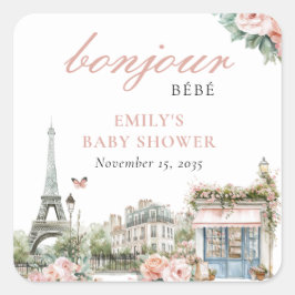 Bonjour Bébé Paris Frans Baby shower Vierkante Sticker