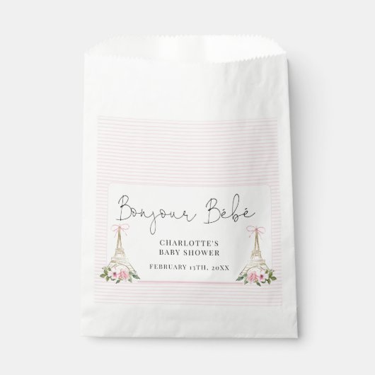 Bonjour Bebe Paris Frans-Roze Eiffel Baby shower Bedankzakje (Voorkant)