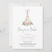 Bonjour Bebe Paris Frans-Roze Eiffel Baby shower Kaart (Voorkant)