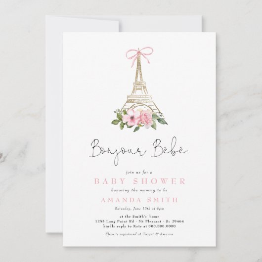 Bonjour Bebe Paris Frans-Roze Eiffel Baby shower Kaart (Voorkant)