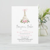 Bonjour Bebe Paris Frans-Roze Eiffel Baby shower Kaart (Staand voorkant)