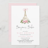 Bonjour Bebe Paris Frans-Roze Eiffel Baby shower Kaart (Voorkant / Achterkant)