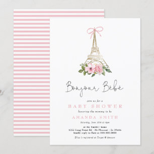 Bonjour Bebe Paris Frans-Roze Eiffel Baby shower Kaart