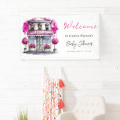 Bonjour Bebe Paris Frans Roze Zwart Baby shower Spandoek (Insitu)