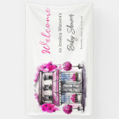 Bonjour Bebe Paris Frans Roze Zwart Baby shower Spandoek (Verticaal)