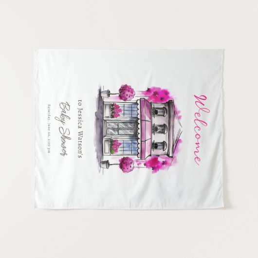 Bonjour Bebe Paris Frans Roze Zwart Baby shower Wandkleed (Voorkant (horizontaal))