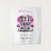 Bonjour Bebe Paris Frans Roze Zwart Baby shower Wandkleed (Voorkant)