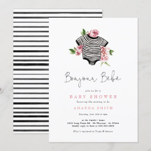Bonjour Bebe Paris Franse Roze Bloemen Baby shower Kaart
