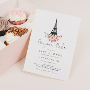 Bonjour Bebe Paris Franse roze Floral Baby shower Kaart