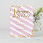 Bonjour Bebe Paris Girl Baby shower Invitation 2 Kaart (Staand voorkant)