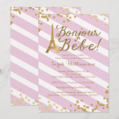 Bonjour Bebe Paris Girl Baby shower Invitation 2 Kaart (Voorkant / Achterkant)