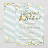 Bonjour Bebe Paris Green Baby shower Invitation Kaart (Voorkant / Achterkant)