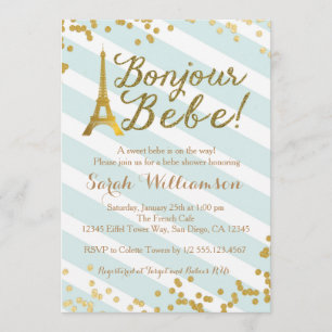 Bonjour Bebe Paris Green Baby shower Invitation Kaart