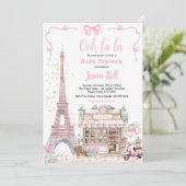 Bonjour Bebe Paris Meisje Baby shower Roze Eiffel Kaart (Staand voorkant)