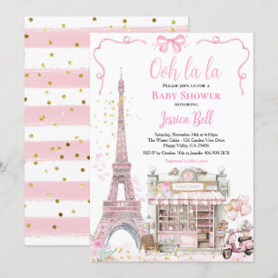 Bonjour Bebe Paris Meisje Baby shower Roze Eiffel Kaart