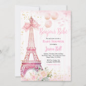 Bonjour Bebe Paris Meisje Baby shower Roze Eiffel Kaart (Voorkant)
