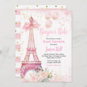 Bonjour Bebe Paris Meisje Baby shower Roze Eiffel Kaart (Voorkant / Achterkant)