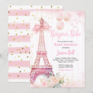 Bonjour Bebe Paris Meisje Baby shower Roze Eiffel Kaart
