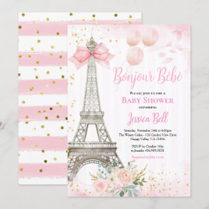 Bonjour Bebe Paris Meisje Baby shower Roze Eiffel Kaart