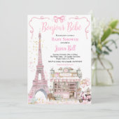 Bonjour Bebe Paris Meisje Baby shower Roze Eiffel Kaart (Staand voorkant)