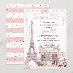 Bonjour Bebe Paris Meisje Baby shower Roze Eiffel Kaart