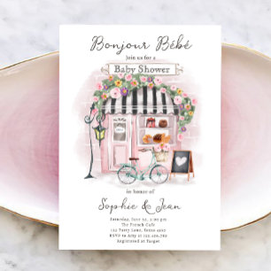 Bonjour Bebe Paris Parisian French Baby shower Inv Kaart