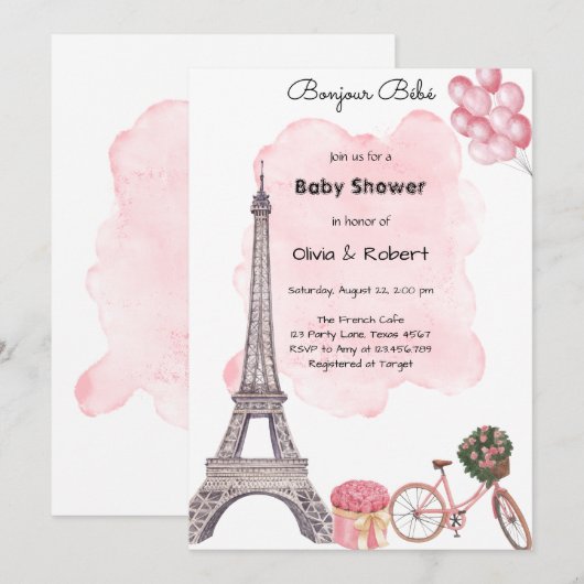 Bonjour Bebe Paris Parisian French Baby Shower  Kaart (Voorkant / Achterkant)