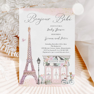Bonjour Bébé Paris Parisian French Baby shower Kaart
