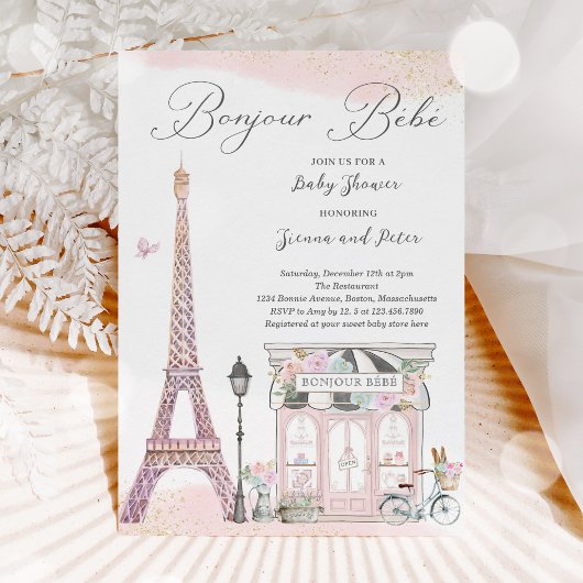 Bonjour Bébé Paris Parisian French Baby shower Kaart