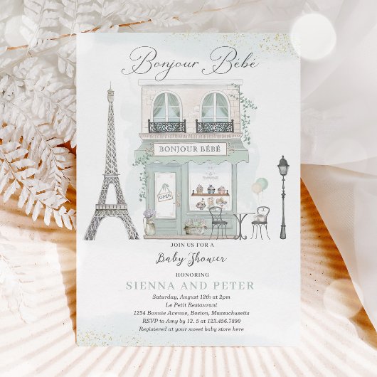 Bonjour Bébé Paris Parisian French Baby shower Kaart