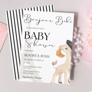 Bonjour Bebe Paris Parisian French Baby shower Kaart