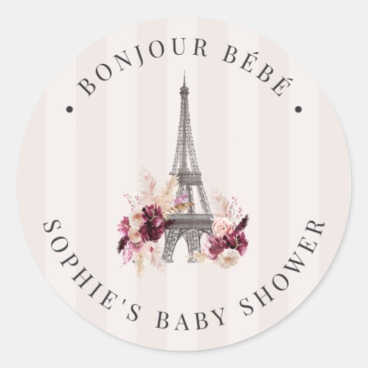 Bonjour Bébé Paris Thema Baby Shower Ronde Sticker (Voorkant)