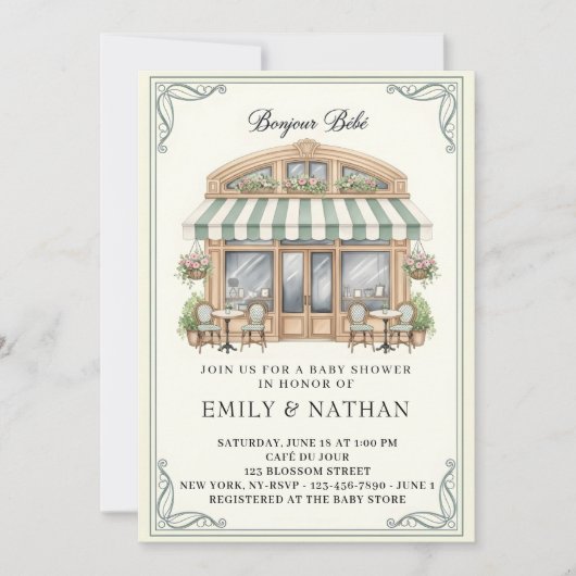 Bonjour Bebe Parisian café french patisserie girl Kaart (Voorkant)