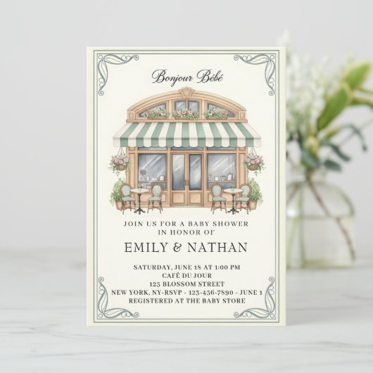 Bonjour Bebe Parisian café french patisserie girl Kaart (Staand voorkant)