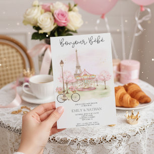 Bonjour Bebe Parisian café roze eiffeltoren meisje Kaart