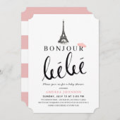 Bonjour Bebe Pink Beret Eiffel Tower Baby shower Kaart (Voorkant / Achterkant)