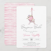 Bonjour Bebe, Pink Floral Eiffel Paris Baby shower Kaart (Voorkant / Achterkant)