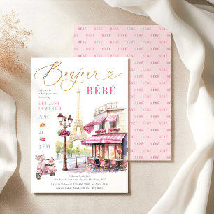 Bonjour Bebe Pink French Paris Cafe Baby shower Kaart