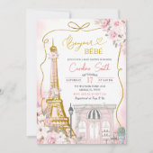 Bonjour Bebe Pink Parijse Café Baby shower Kaart (Voorkant)