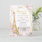 Bonjour Bebe Pink Parijse Café Baby shower Kaart (Staand voorkant)